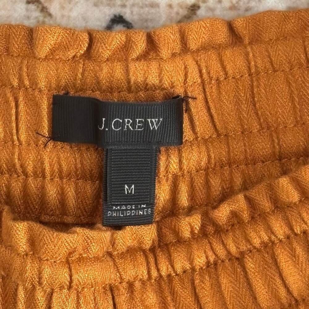 J.Crew Burnt Orange Linen Herringbone Smocked Waist Bow Shorts Resort Sz Medium - Picture 3 of 12